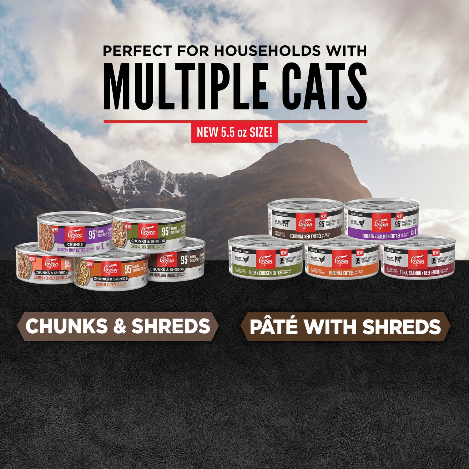 Orijen Chunks & Shreds Wet Cat Food, Regional Red Entree, 5.5-Oz Pack Of 6