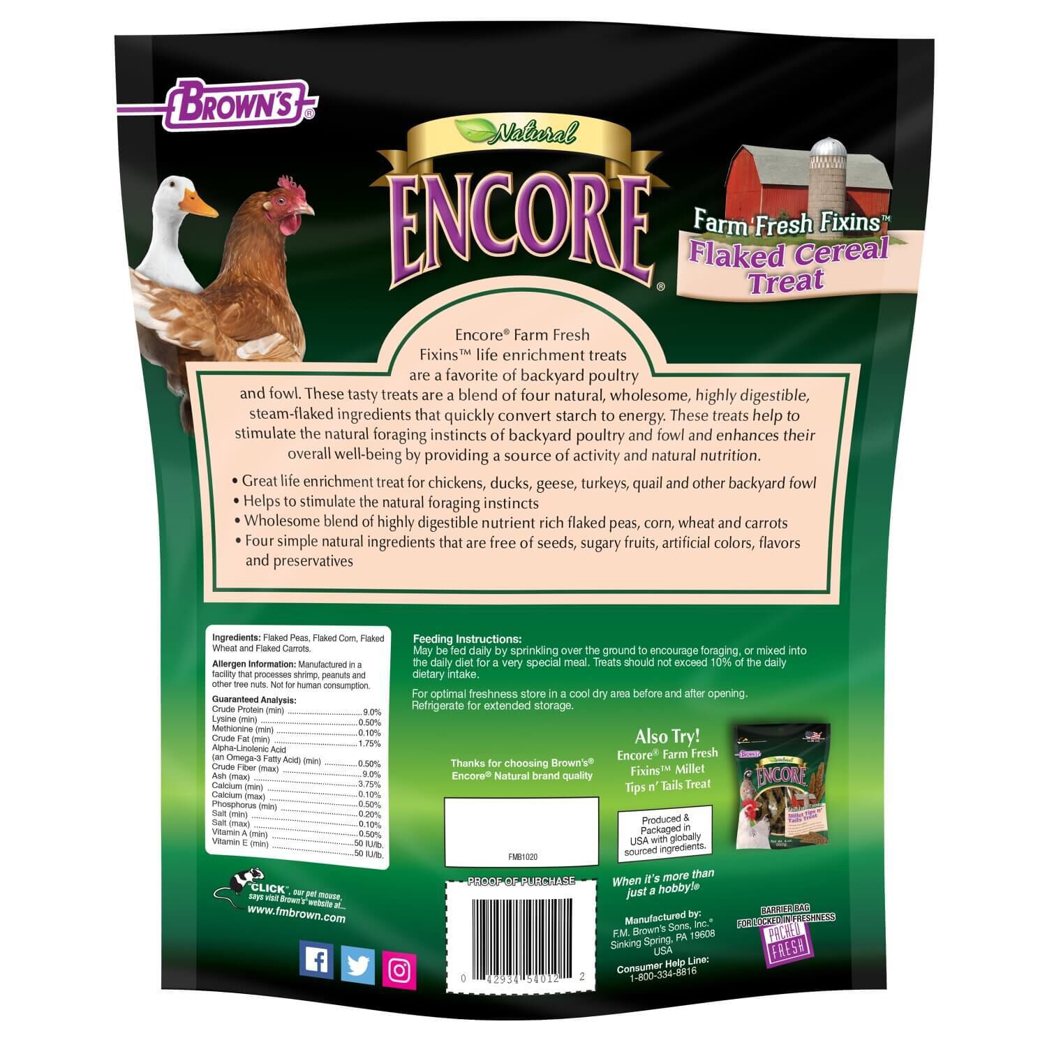 Brown's Encore Farm Fresh Fixins Flaked Cereal Treat For Backyard Foul