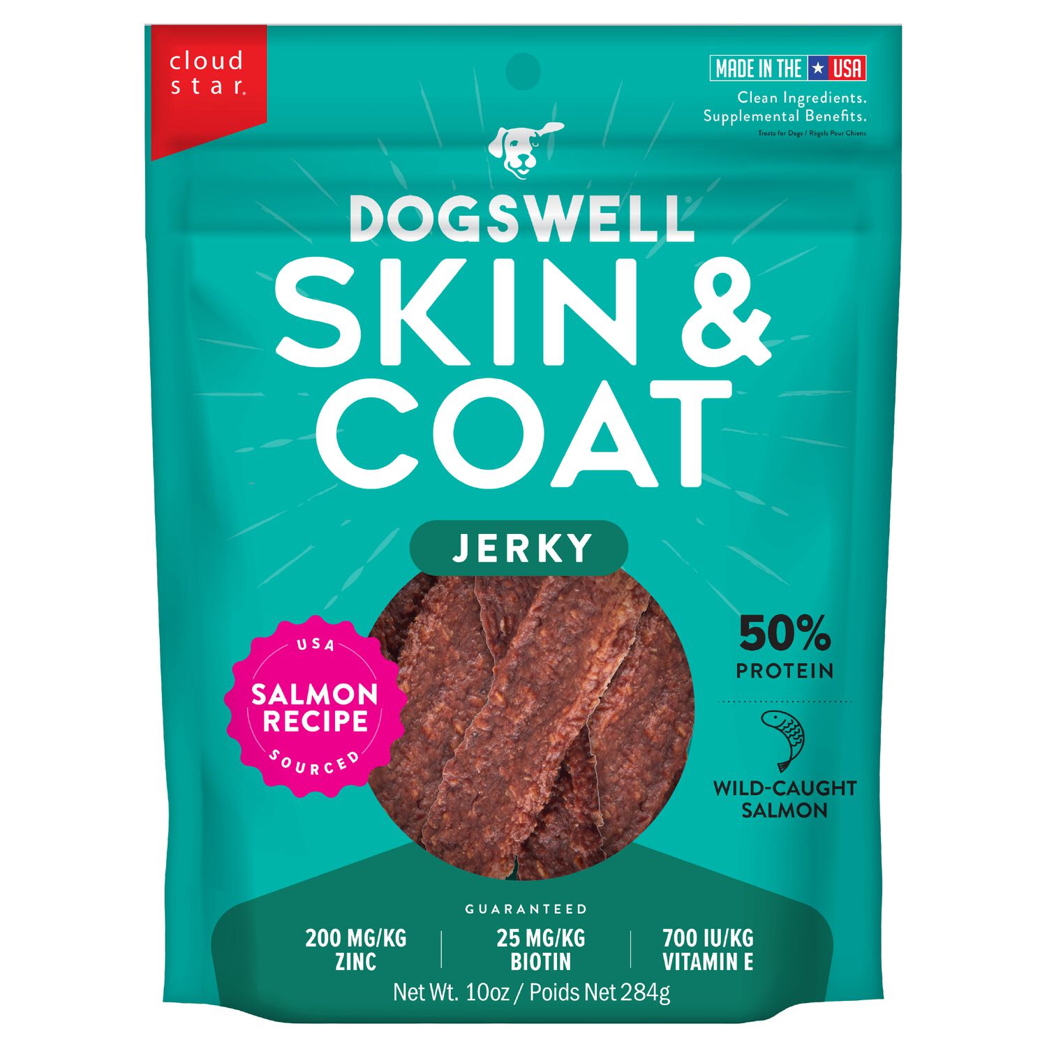 Dogswell Skin & Coat Grain-Free Salmon Jerky Dog Treat, 10-Oz