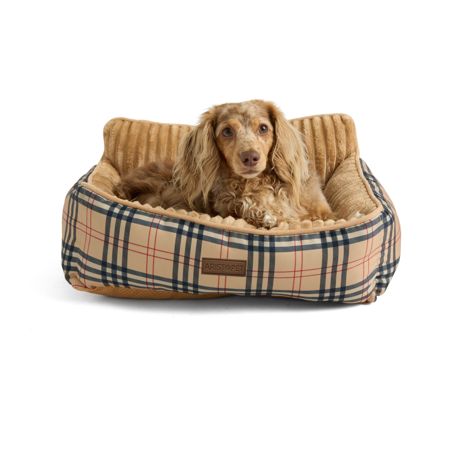 Aristopet Luxury Plaid Small Cuddler Dog Bed, Tan