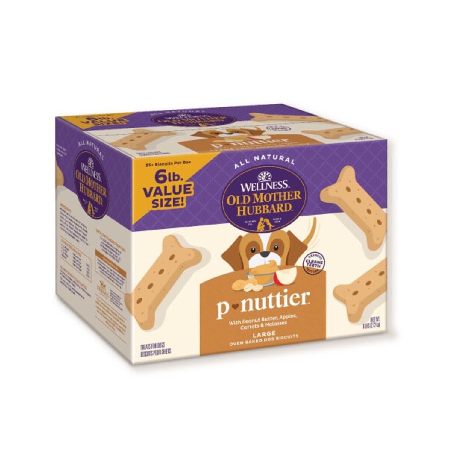 Wellness Old Mother Hubbard P-Nuttier Value Box Natural Large Oven-Baked Biscuits Dog Treats, 6Lb