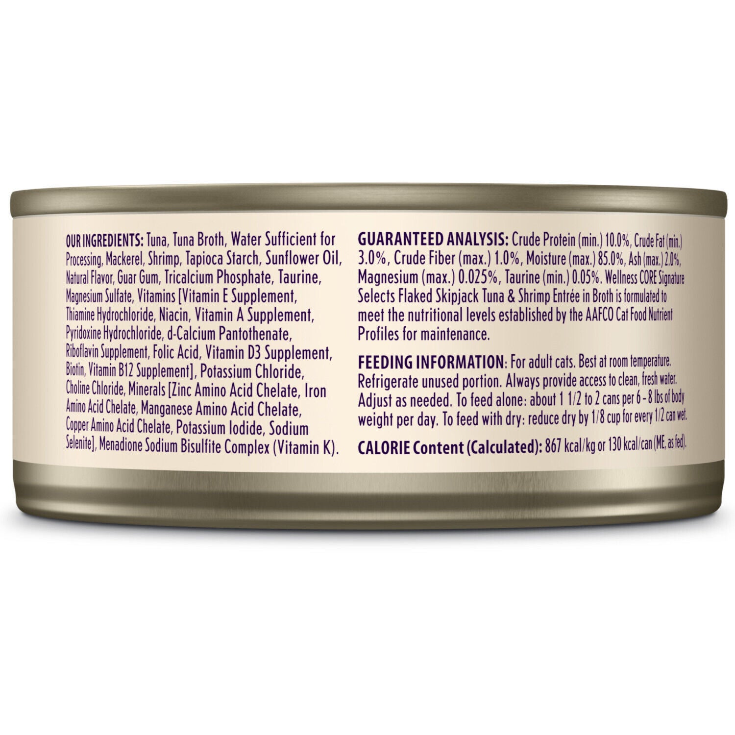 Wellness Core Signature Selects Grain-Free Flaked Adult Wet Cat Food, 2.8-Ounce Pack Of 12, Skipjack Tuna & Shrimp
