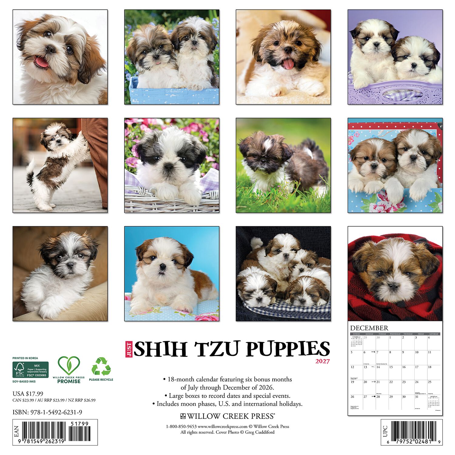 Willow Creek Press Just Shih Tzu Puppies 2027 Wall Calendar