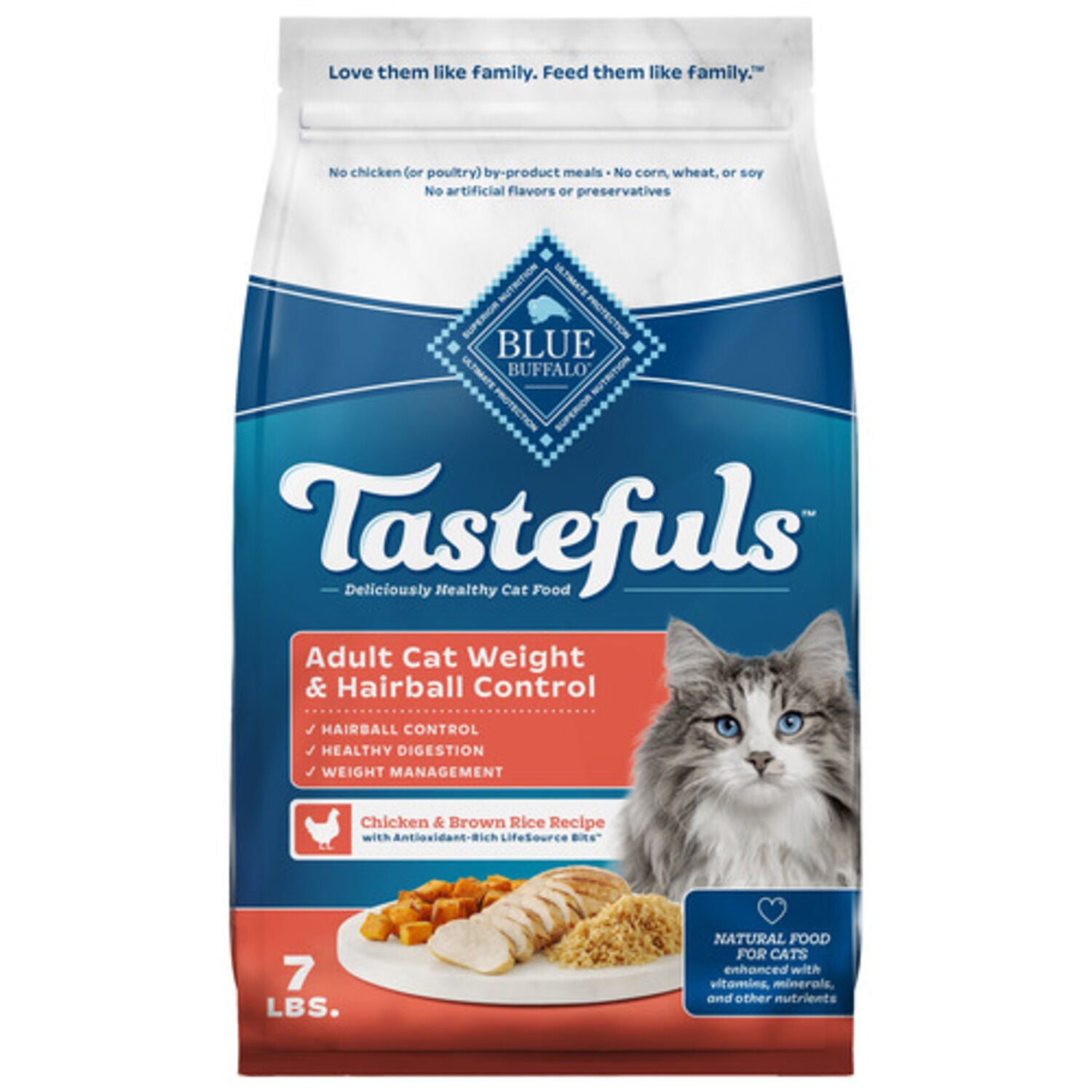 Blue Buffalo Tastefuls Weight & Hairball Control Adult Indoor Dry Cat Food, Chicken Flavor, 7-Lb Bag