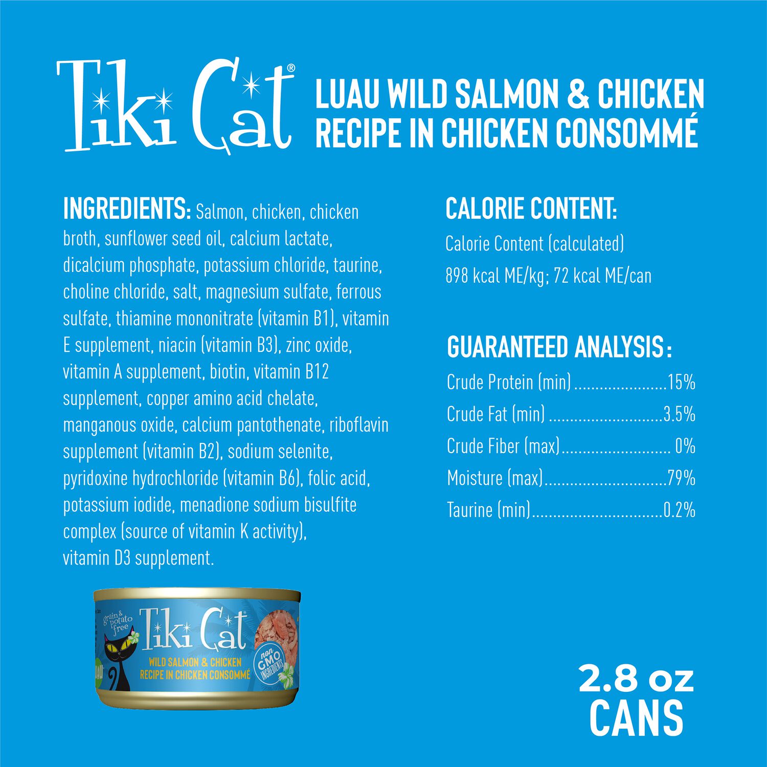 Tiki Cat Luau Wet Cat Food, Wild Salmon & Chicken, 2.8-Oz Can 12-Count