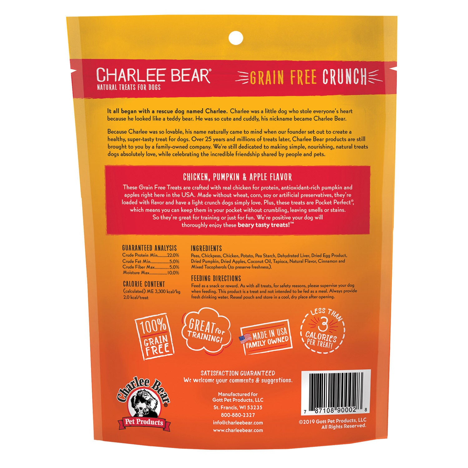 Charlee Bear Grain Free Crunch Chicken, Pumpkin & Apple Flavor Dog Treat