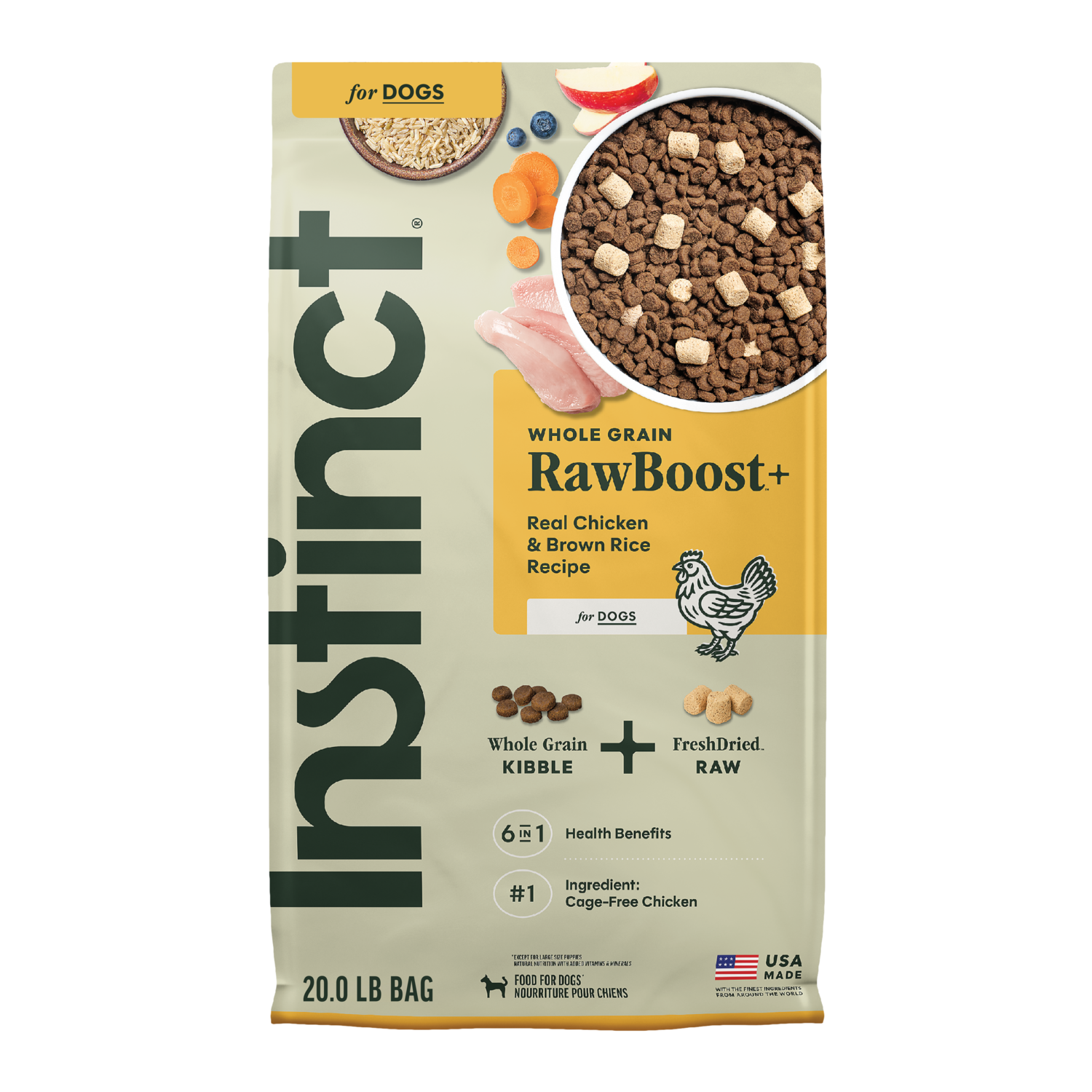 Instinct Raw Boost Whole Grain Real Chicken & Brown Rice Recipe Dry Dog Food, 20-Lb