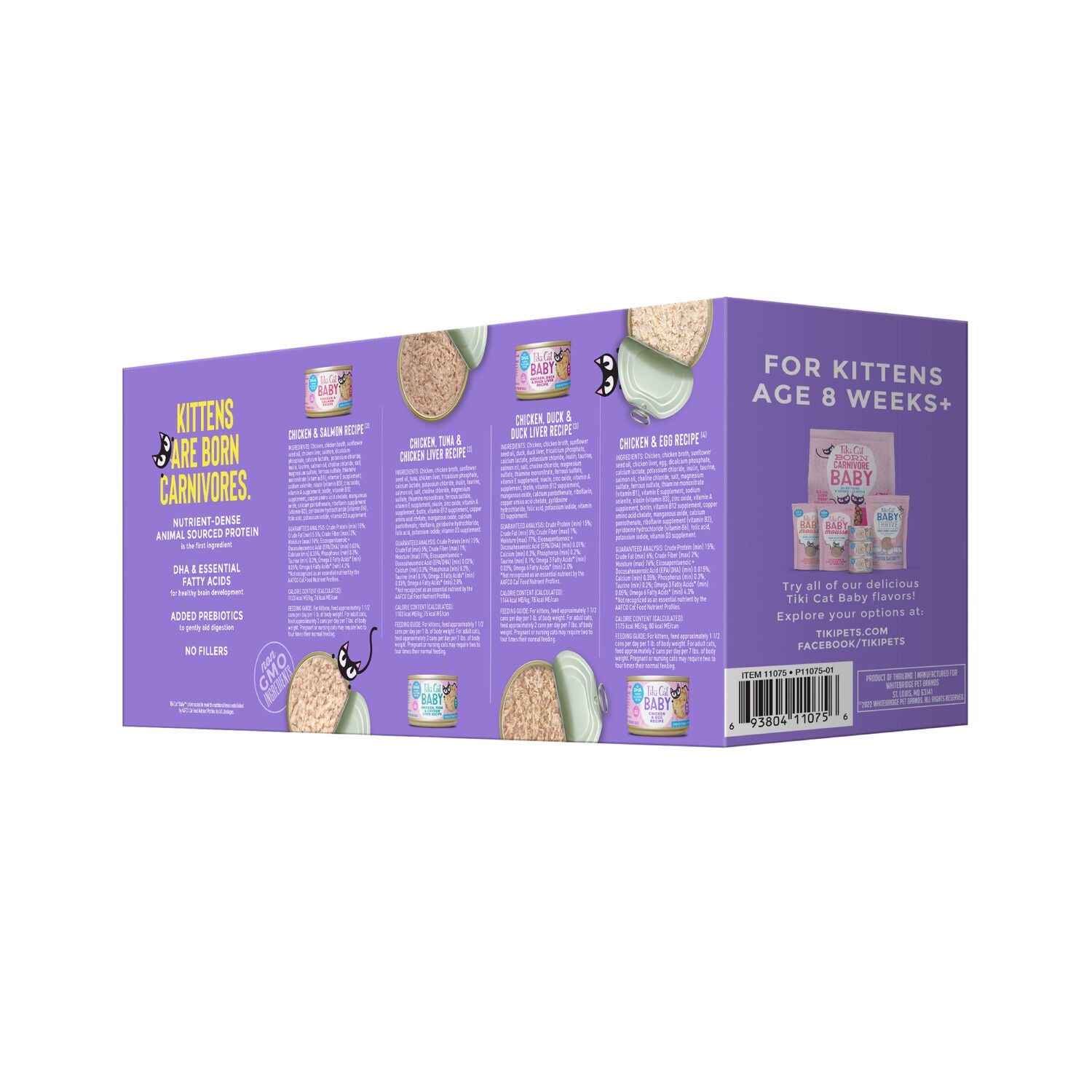 Tiki Cat Baby Wet Kitten Food Shreds, Variety Pack, 2.4-Oz Cans Pack Of 12