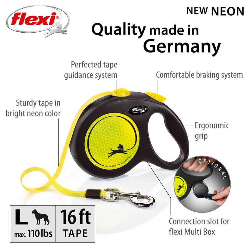 Flexi New Neon Reflective Retractable Tape Dog Leash, 16 Ft