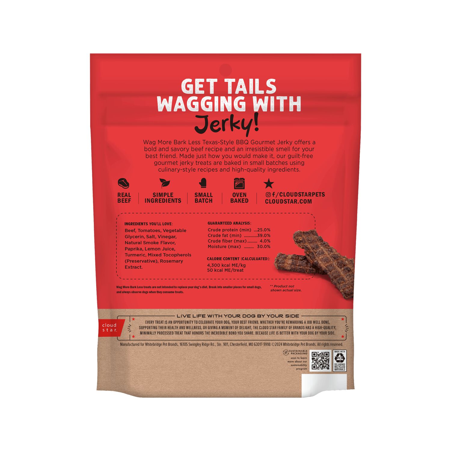 Wag More Bark Less Grain-Free Jerky Dog Treats, Texas Bbq Beef, 10-Oz Bag
