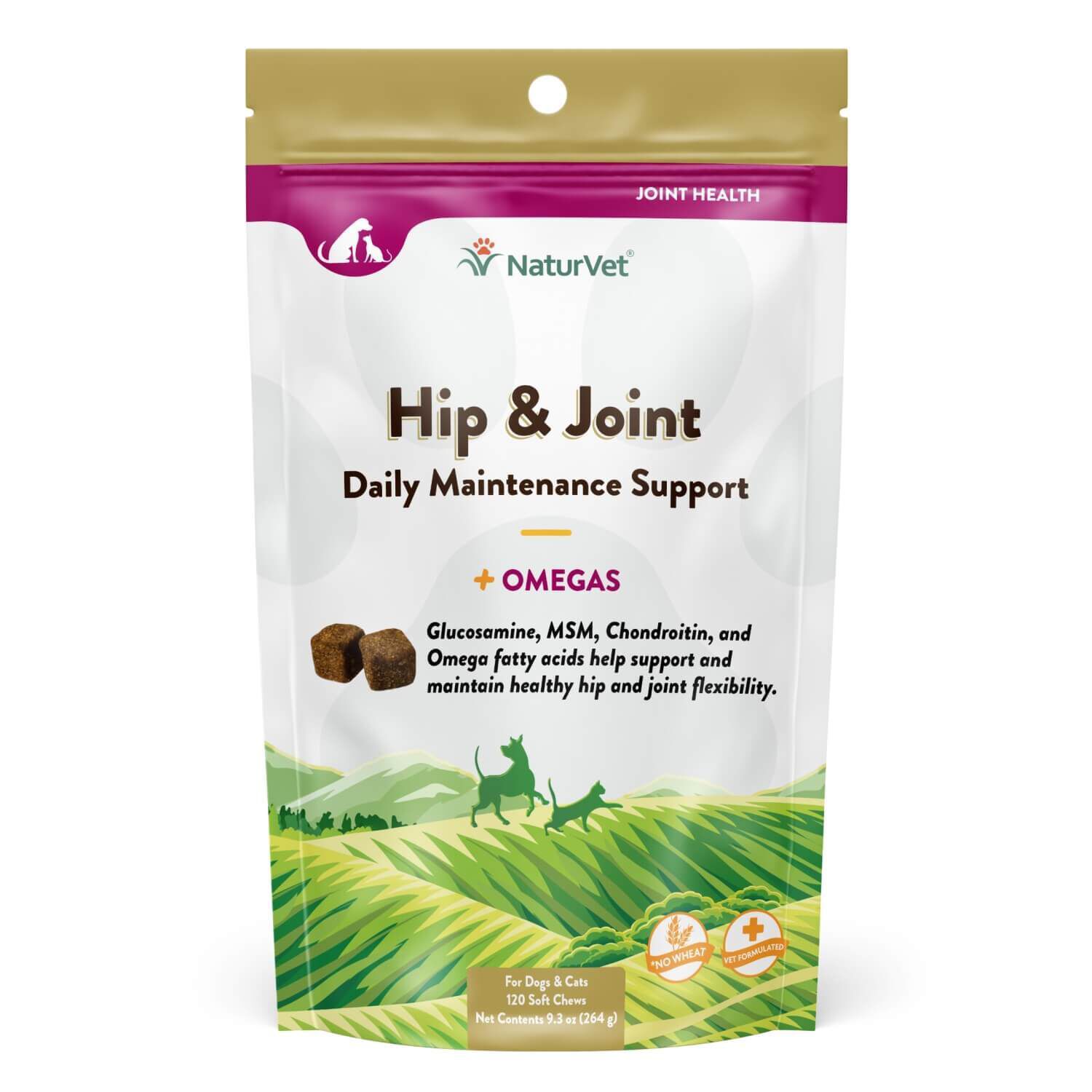 Naturvet Hip & Joint +Omegas Daily Maintenance Support Dog & Cat Soft Chews Supplements