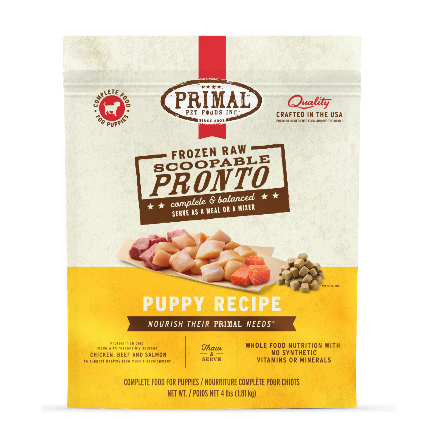 Primal Pronto Scoopable Raw Frozen Dog Food, Puppy Recipe, 4-Lb