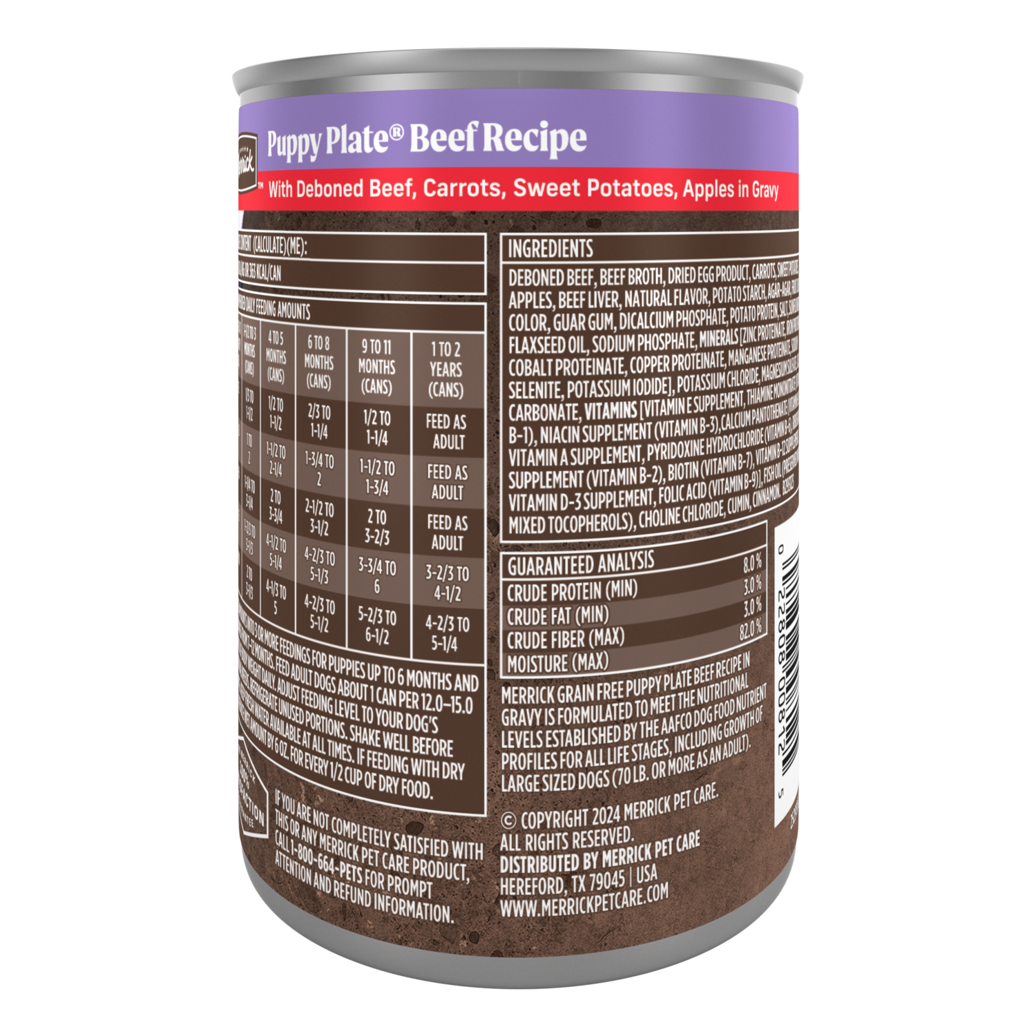 Merrick Grain-Free Premium Soft And Gluten Free Canned Wet Puppy Dog Food, Puppy Plate Beef Recipe - 12.7-Oz Can