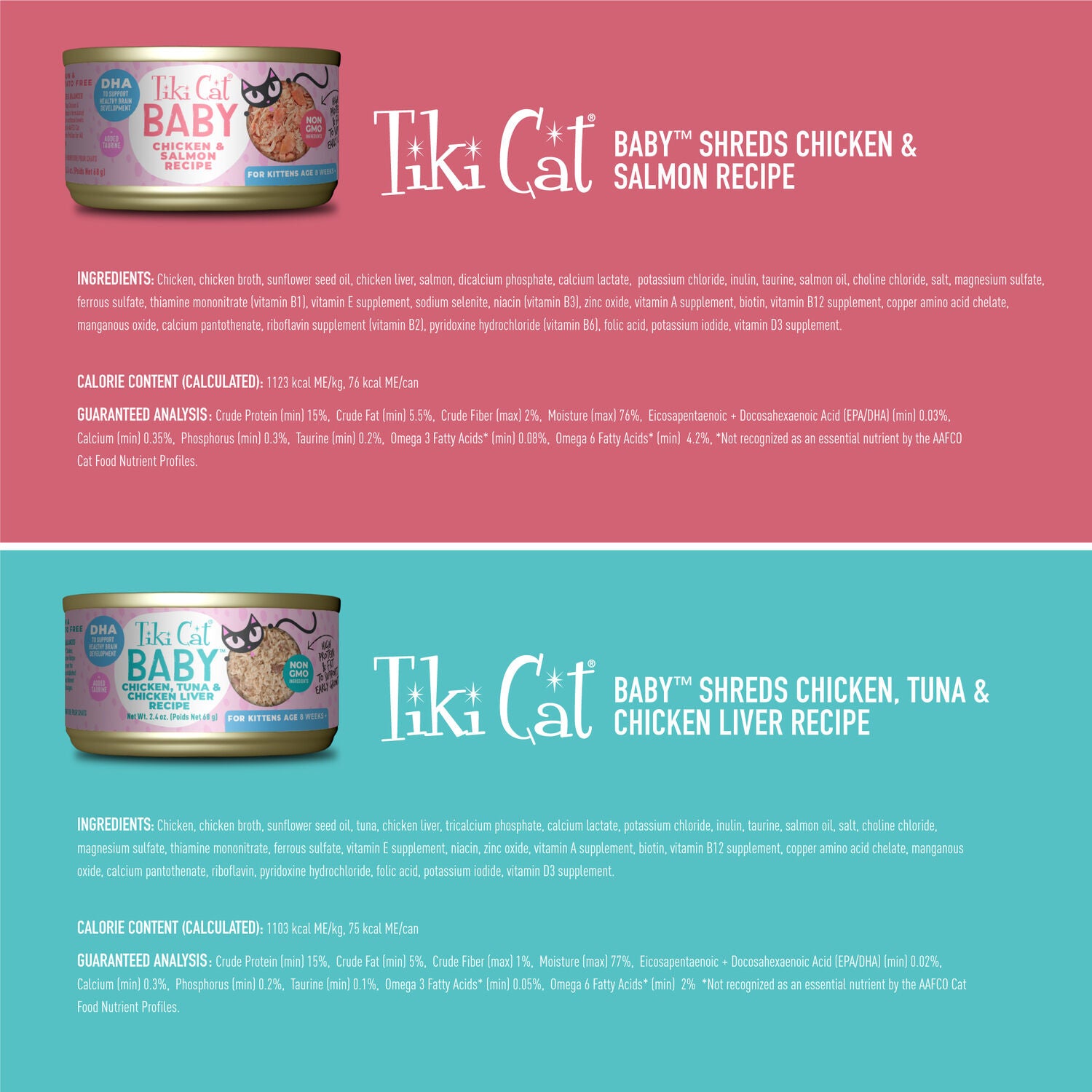 Tiki Cat Baby Wet Kitten Food Shreds, Variety Pack, 2.4-Oz Cans Pack Of 12