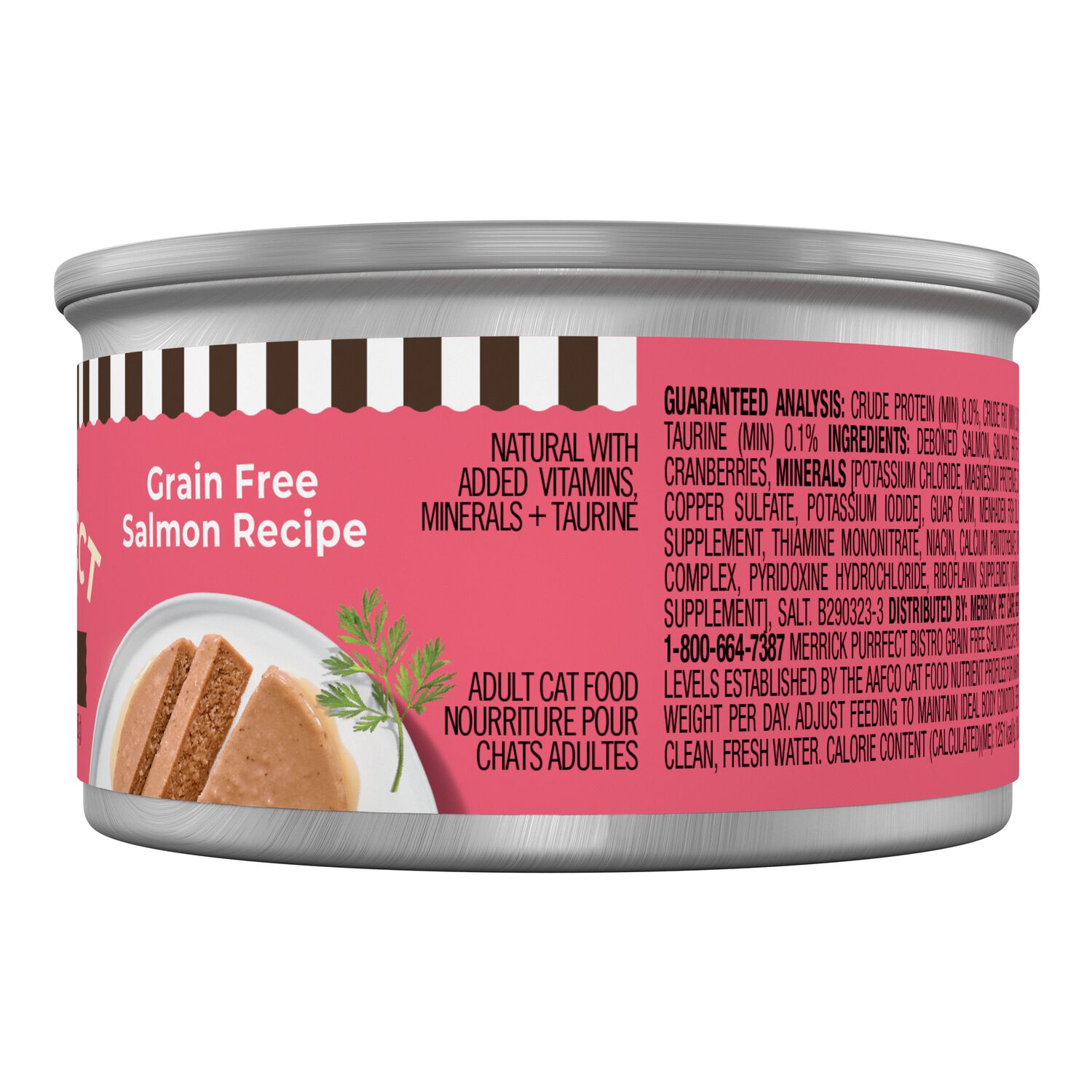 Merrick Purrfect Bistro Grain-Free Premium Soft Canned Pate Adult Wet Cat Food, High Protein Salmon Recipe, 3-Oz Can
