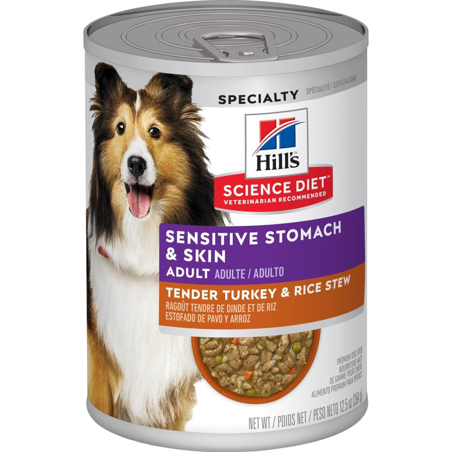 Hill's Science Diet Adult Sensitive Stomach & Skin Tender Turkey & Rice Stew Wet Dog Food, 12.5-Oz Can Pack Of 12