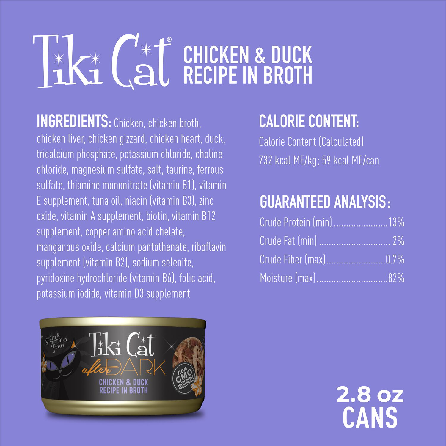 Tiki Cat After Dark Whole Foods Wet Cat Food, Chicken & Duck, 2.8-Oz Can