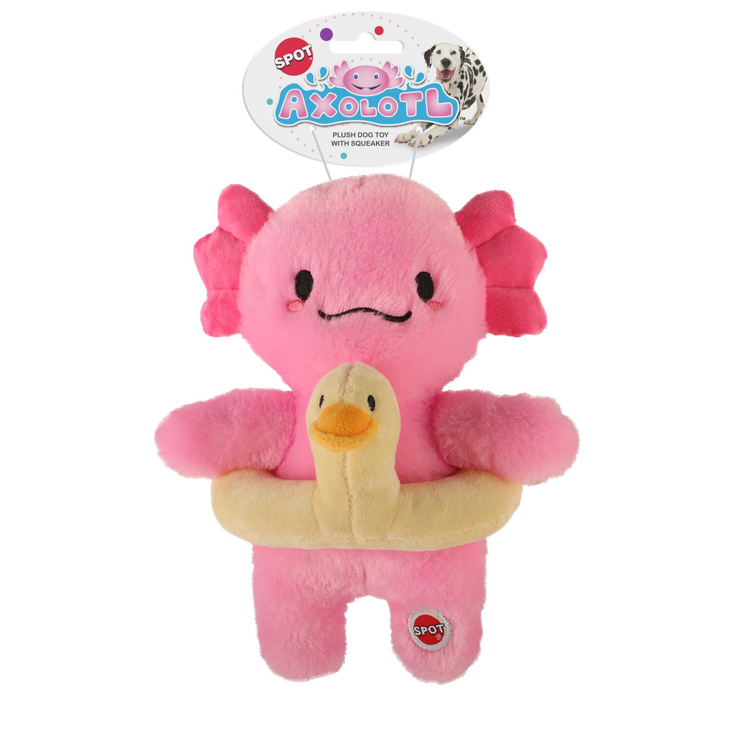 Spot Axolotl With Duck Tube Plush Squeaky Dog Toy, 10"