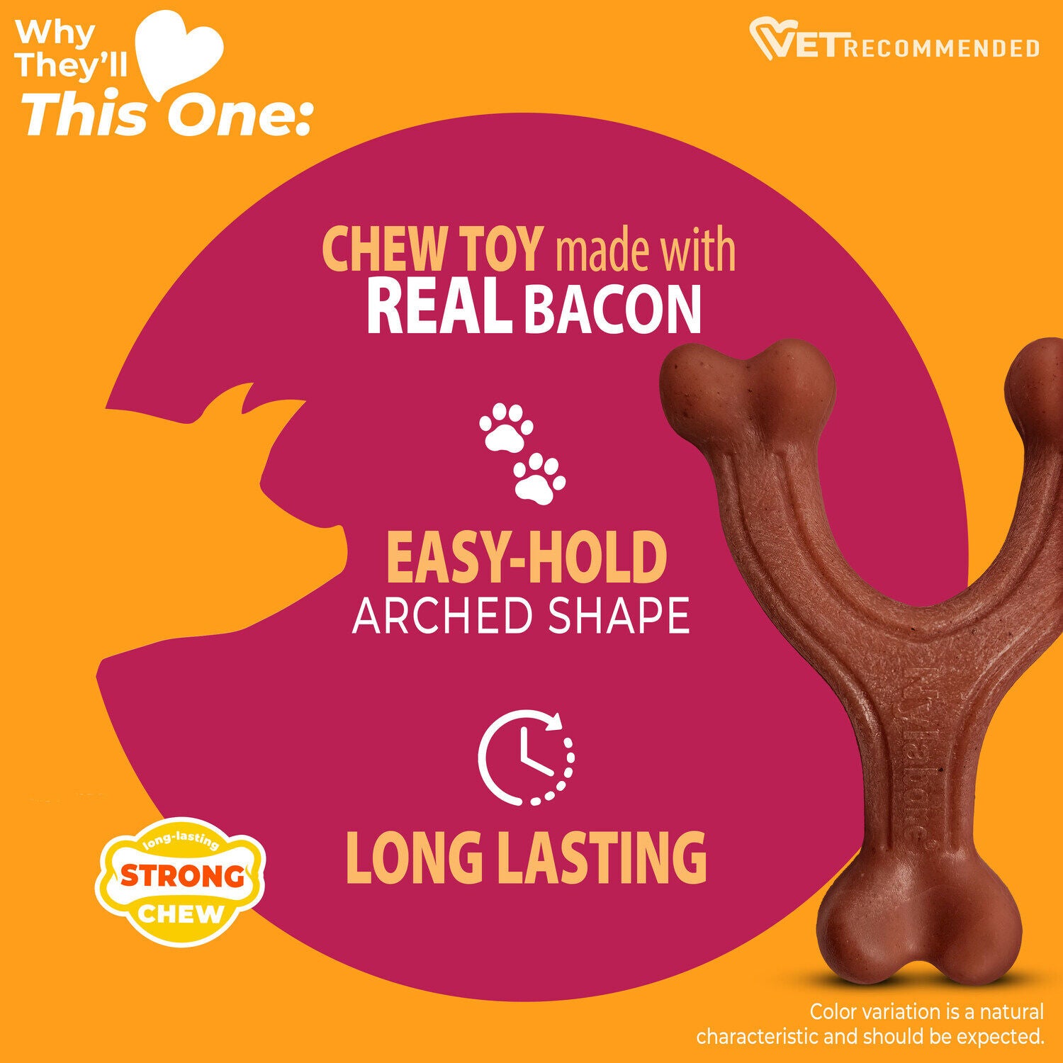 Nylabone Strong Chew Wishbone Bacon Flavored Dog Chew Toy, Large