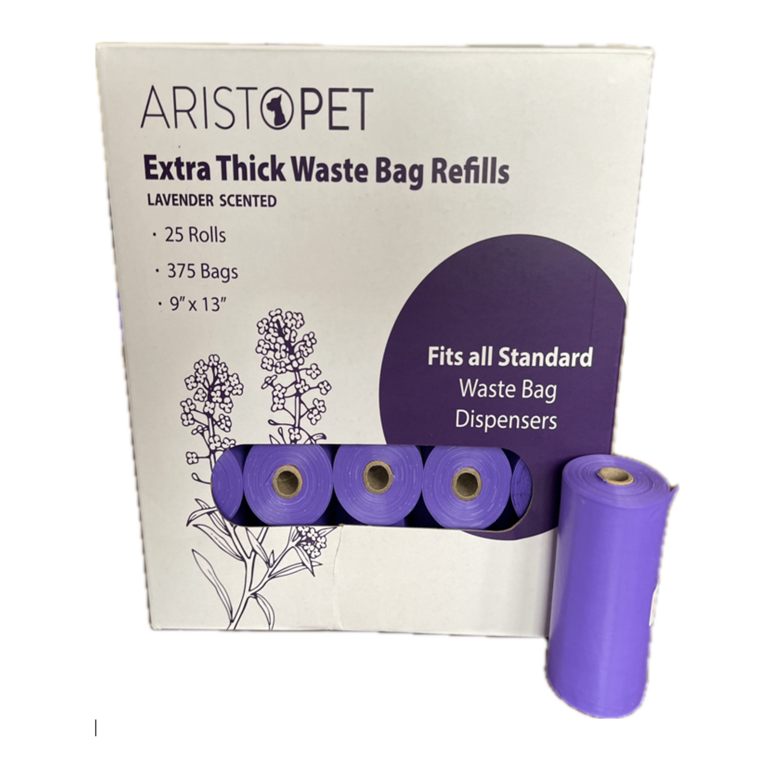 Aristopet Extra Thick Lavender Scented Dog Poop Bags, 25 Rolls - 375 Bags