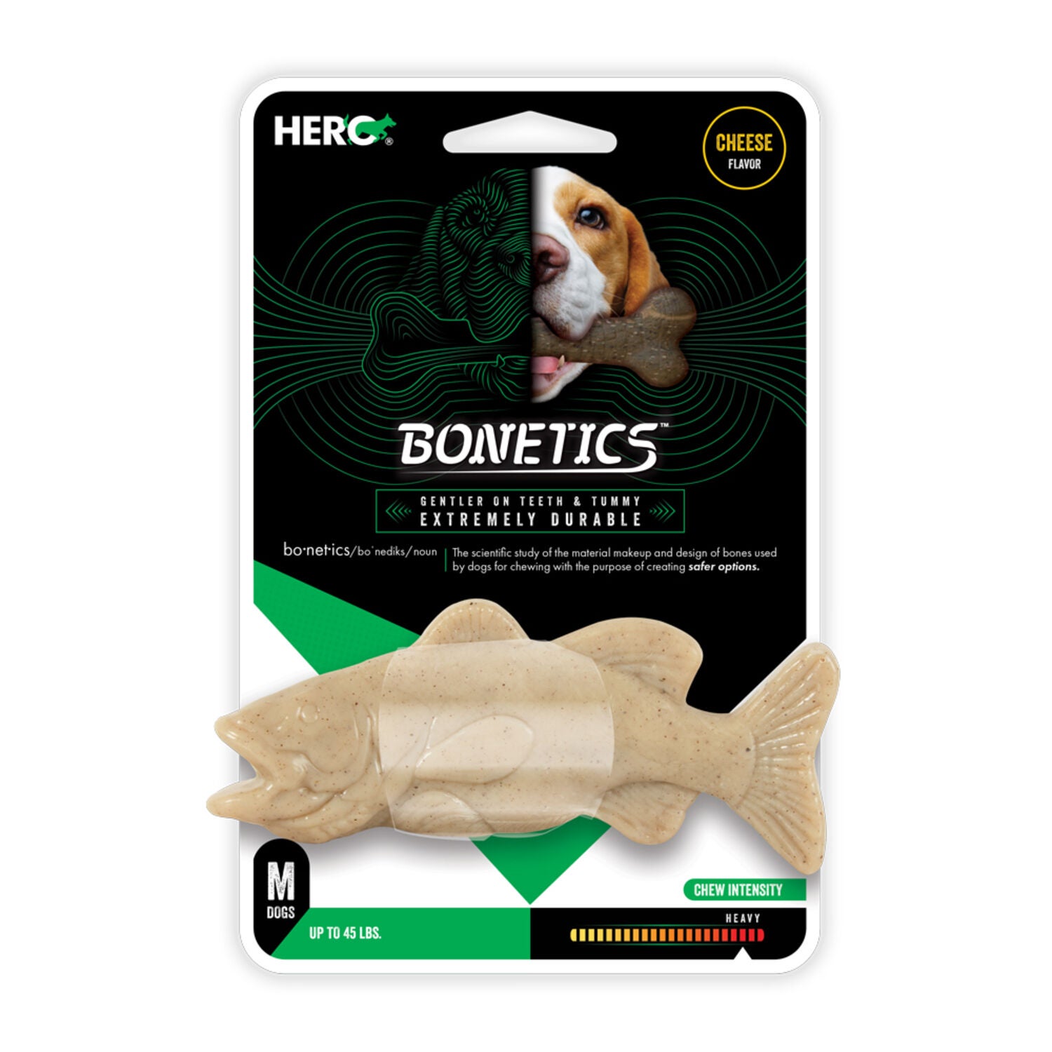 Hero Bonetics Grouper Fish Durable Dog Chew Toy, Cheese Flavor, 6"-Medium