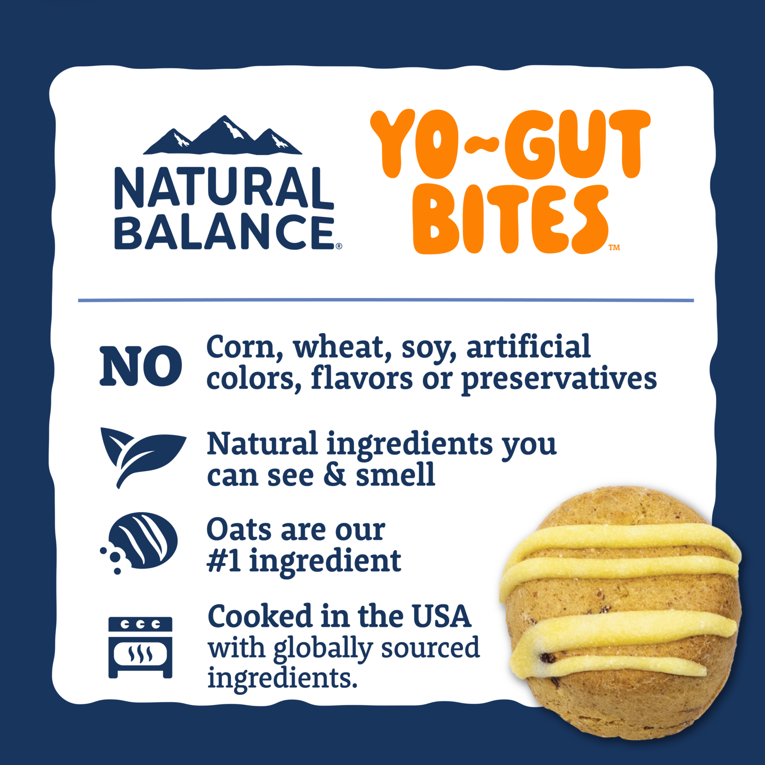 Natural Balance Yo-Gut Bites Biscuit Dog Treats, Pumpkin & Cranberries With Greek Yogurt Drizzle, 10-Oz Bag