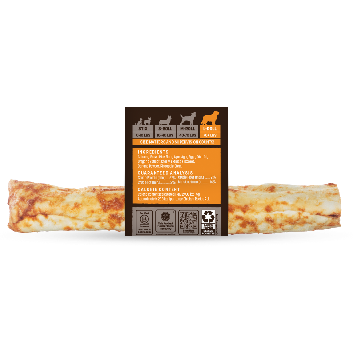 Earth Animal No-Hide Rawhide Alternative Chicken Recipe Large Dog Chew Treat, 11"