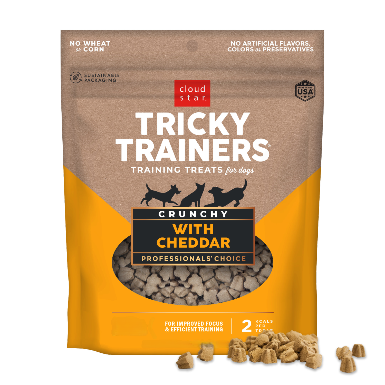 Tricky Trainers Crunchy Dog Treat, Cheddar, 8-Oz Bag