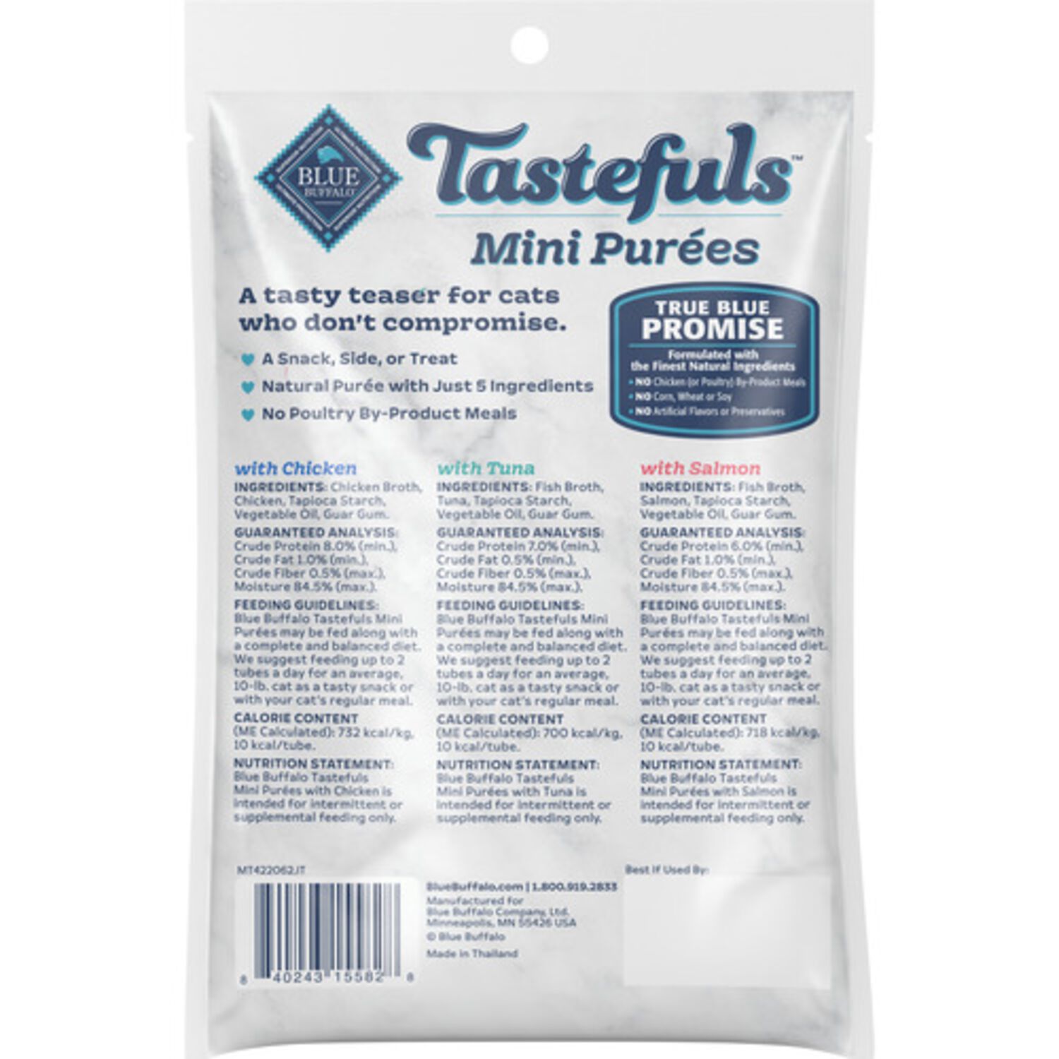 Blue Buffalo Tastefuls Chicken, Tuna & Salmon Mini Pur&eacute;es Variety Pack Cat Treats, 0.5-Oz Tubes, 12-Pack