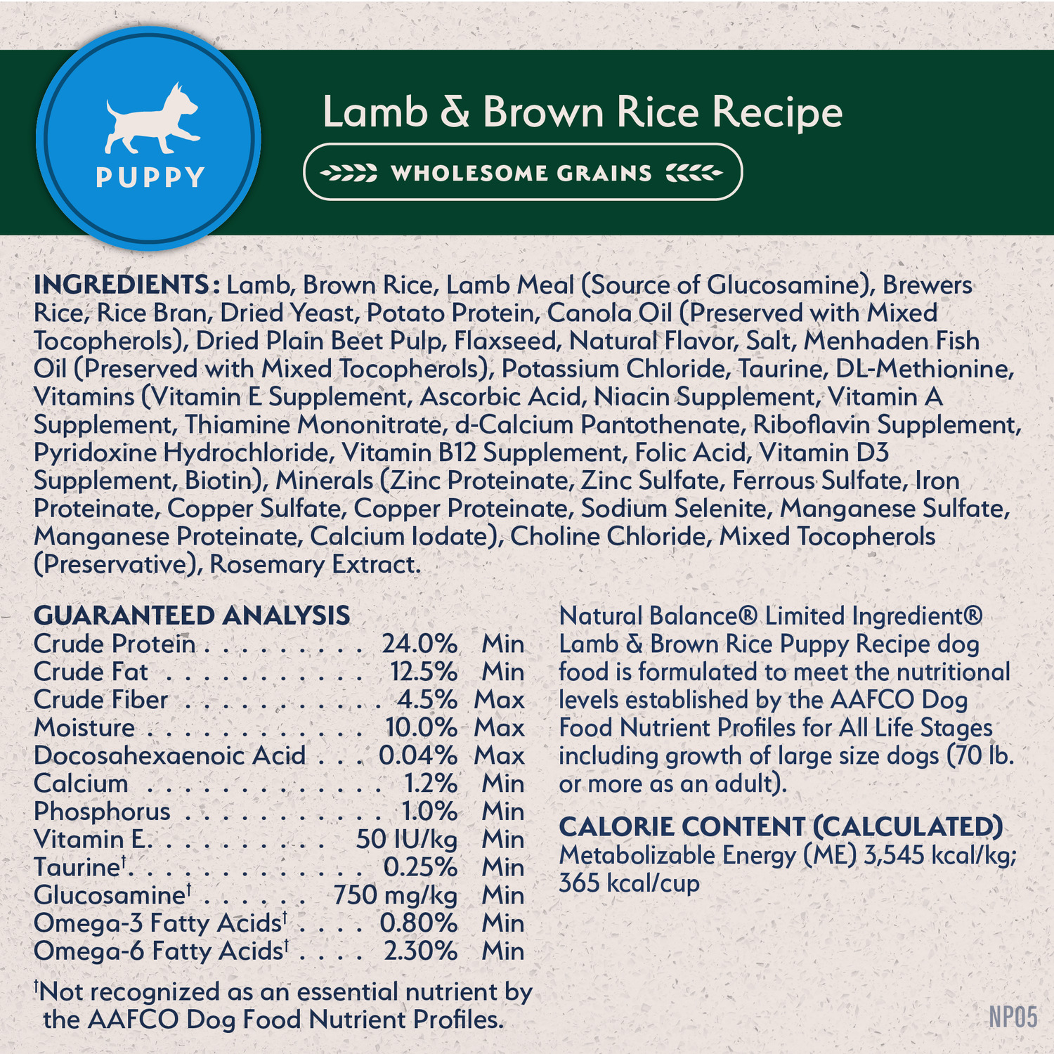 Natural Balance Limited Ingredient Puppy Dry Dog Food, Lamb & Brown Rice Recipe, 24-Lb