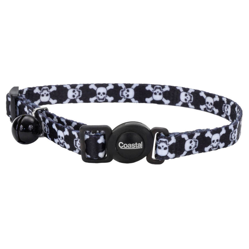 Coastal Pet Safe Cat Fashion Adjustable Breakaway Cat Collar, Black Skulls, 3/8" X 8" 12"