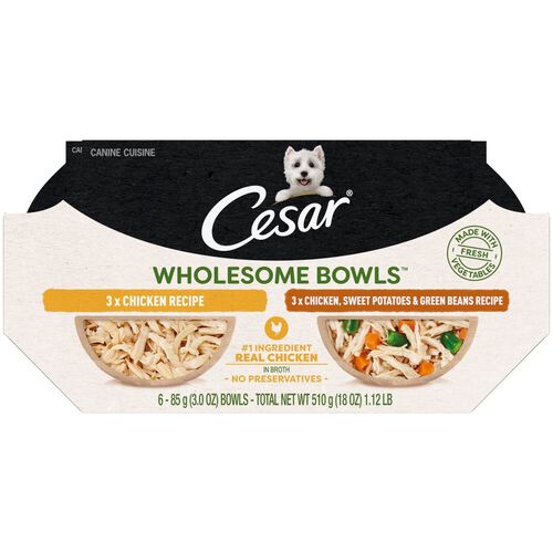 Cesar Wholesome Bowls Wet Dog Food Chicken Recipes Variety Pack, 3oz/6ct