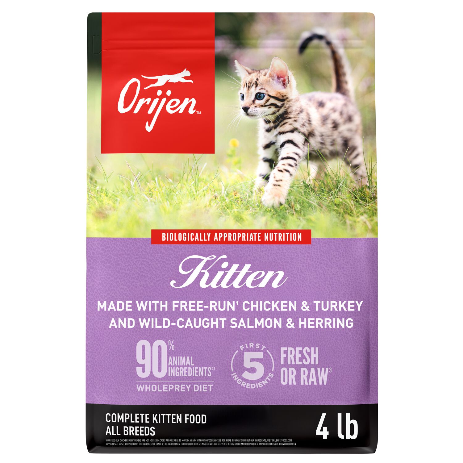 Orijen&reg; Grain Free, Premium, High Protein, Fresh & Raw Animal Ingredients Dry Cat Food For Kitten, 4Lb