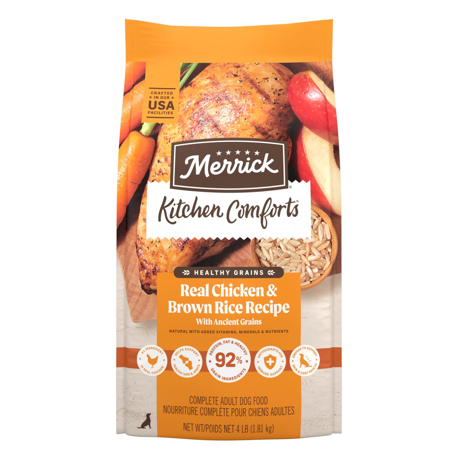 Merrick Kitchen Comforts Premium Adult Dry Dog Food With Ancient Grains,  Real Chicken And Brown Rice Recipe, 4-Lb Bag