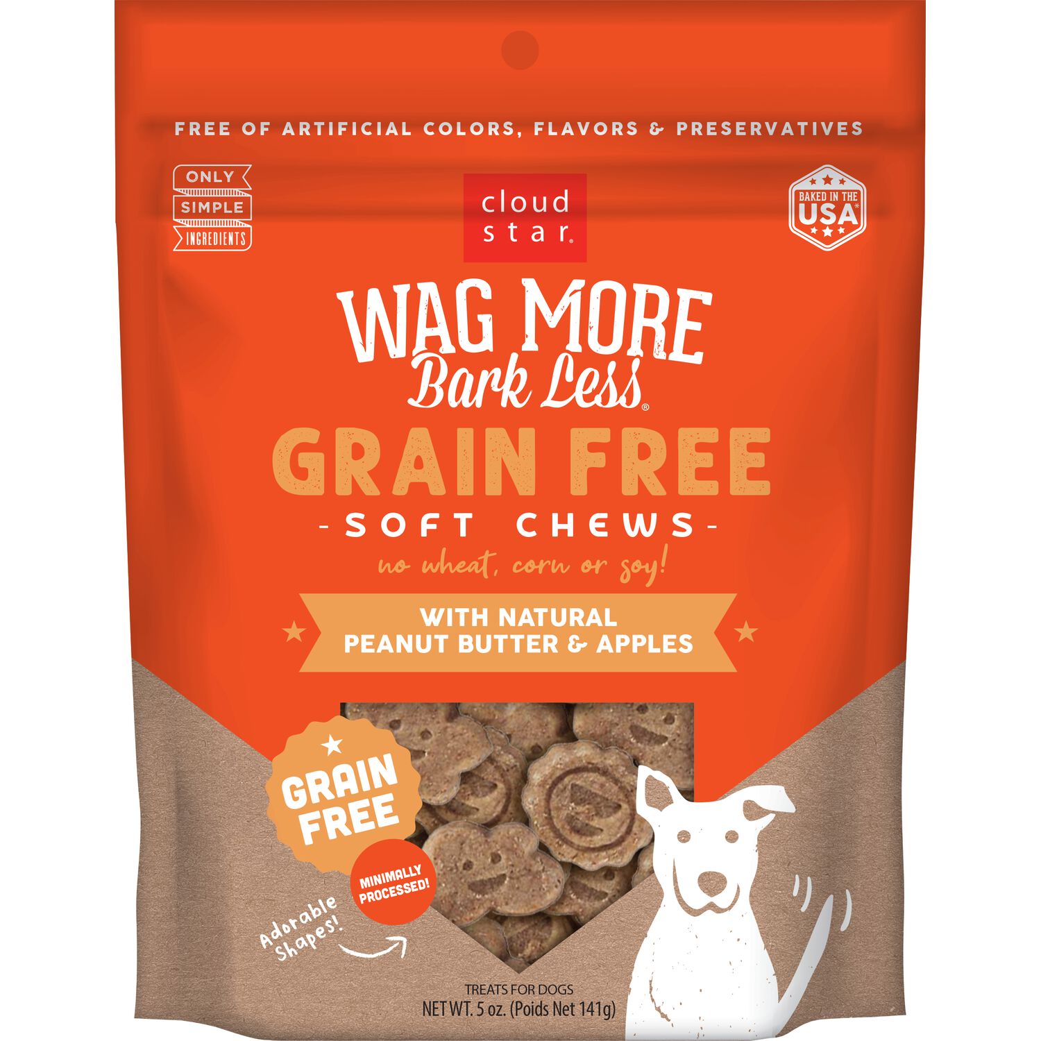 Wag More Bark Less Grain-Free Soft Chews Dog Treats,  Peanut Butter & Apples , 5-Oz