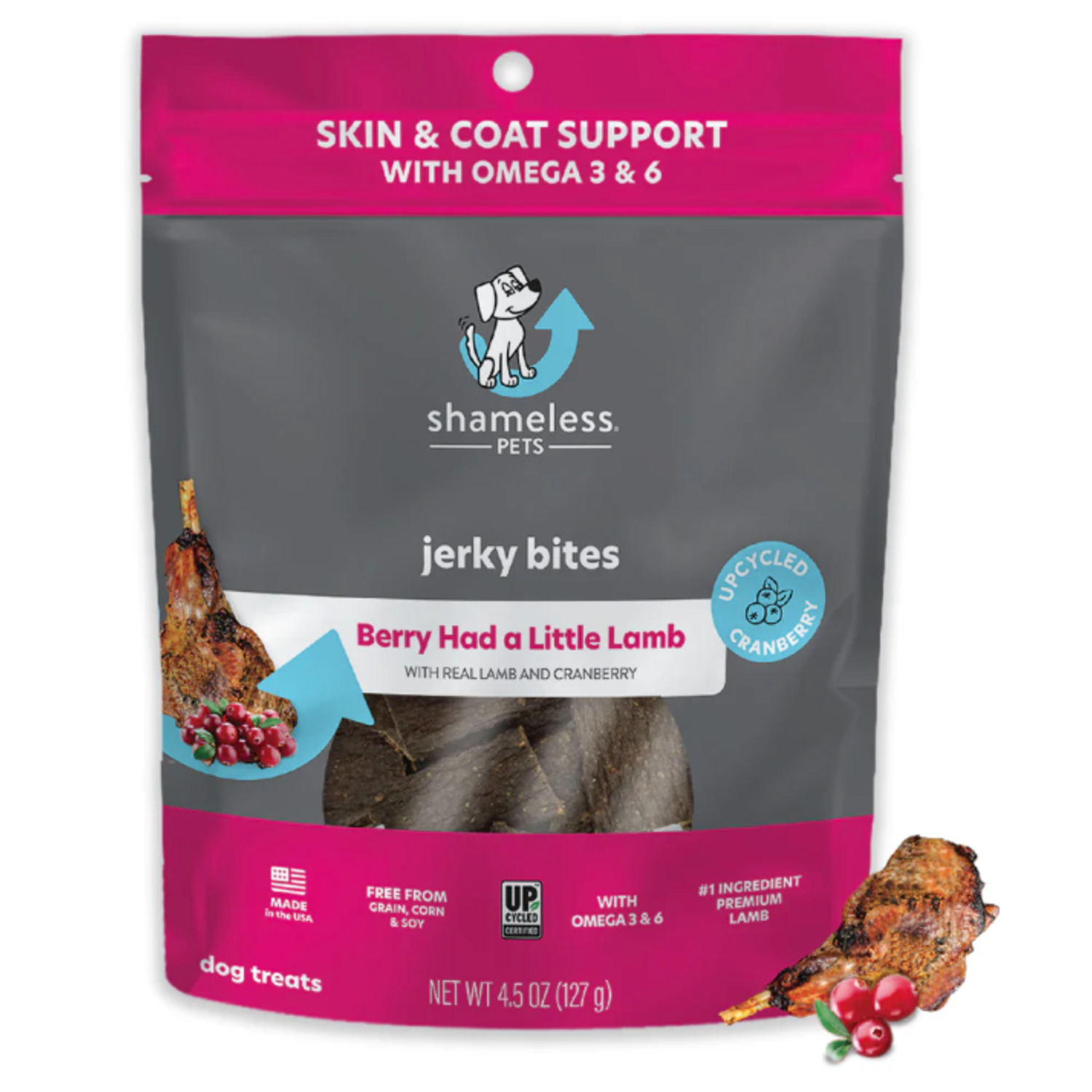 Shameless Pets Berry Had A Little Lamb Jerky Bites Dog Treats, Cranberry & Lamb, 4.5Oz