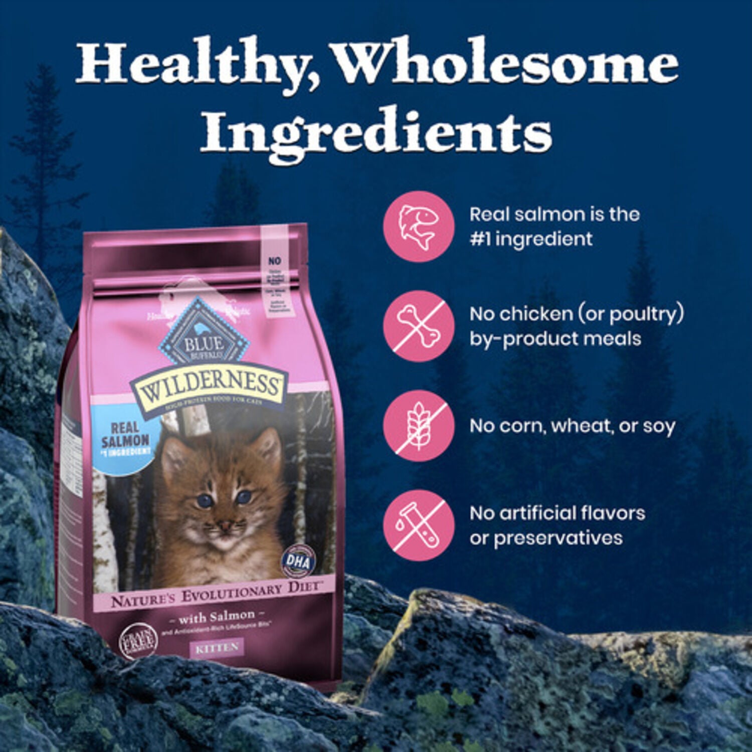 Blue Buffalo Wilderness Kitten High-Protein & Grain-Free Salmon Recipe Dry Cat Food, 5-Lb Bag