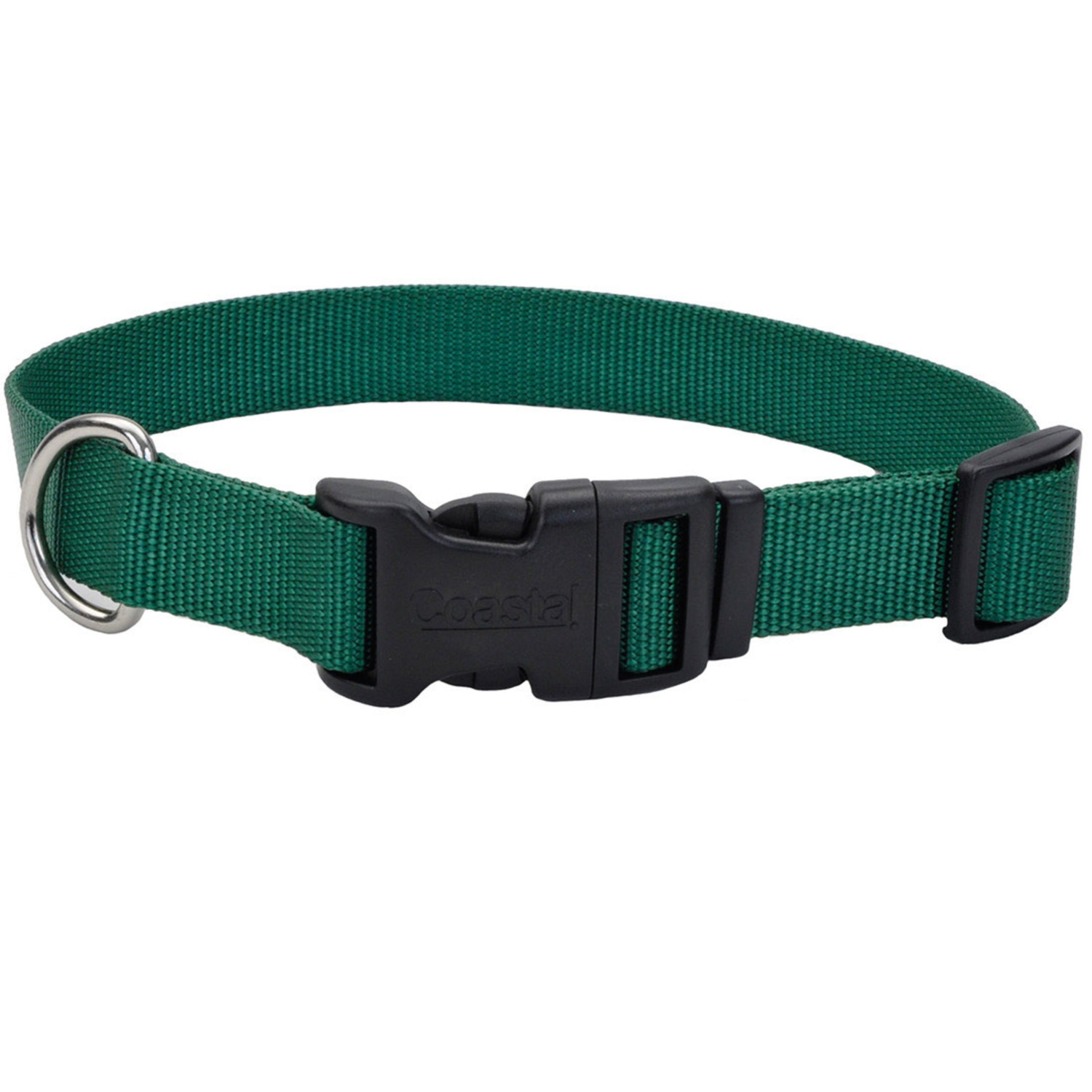 Coastal Adjustable Nylon Dog Collar With Plastic Buckle, Hunter Green