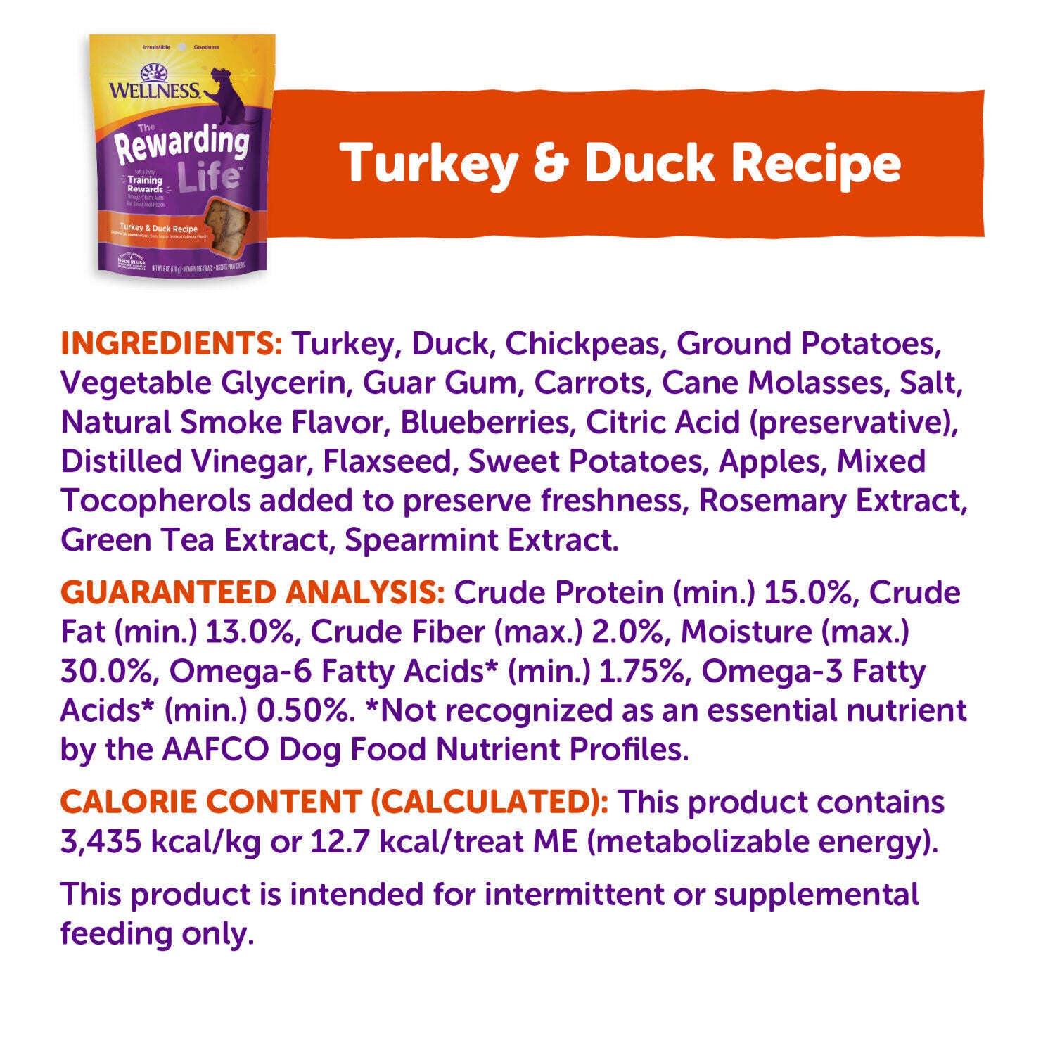 Wellness Rewarding Life Dog Treats, Natural, Training Treat, Grain Free, Soft Turkey & Duck (6 Ounce Bag)