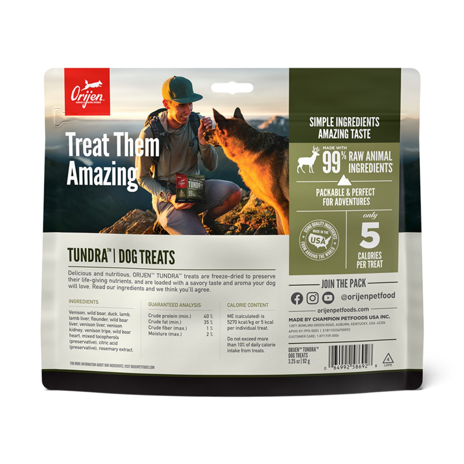 Orijen Tundra Recipe Grain-Free High-Protein Freeze-Dried Dog Treats, 3.25-Oz Bag