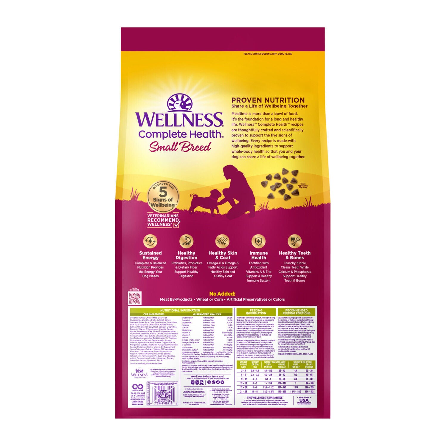 Wellness Complete Health Dry Dog Food, Small Breed, Wholesome Grains, Natural, Healthy Weight Turkey & Brown Rice Recipe, 12-Pound Bag