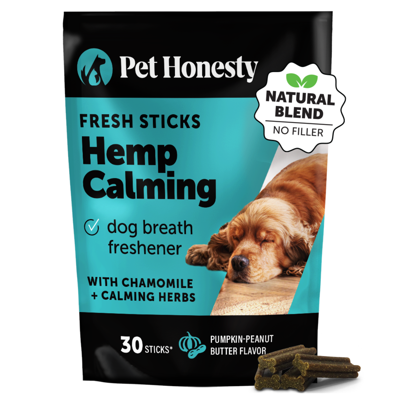 Pet Honesty Hemp Calming Fresh Dental Sticks Dog Chews, Peanut Butter & Pumpkin Flavor, 30-Ct
