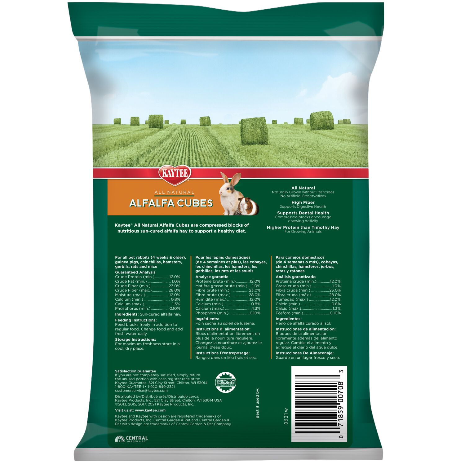 Kaytee Natural Alfalfa Cubes Small Animal Treats, 15-Oz