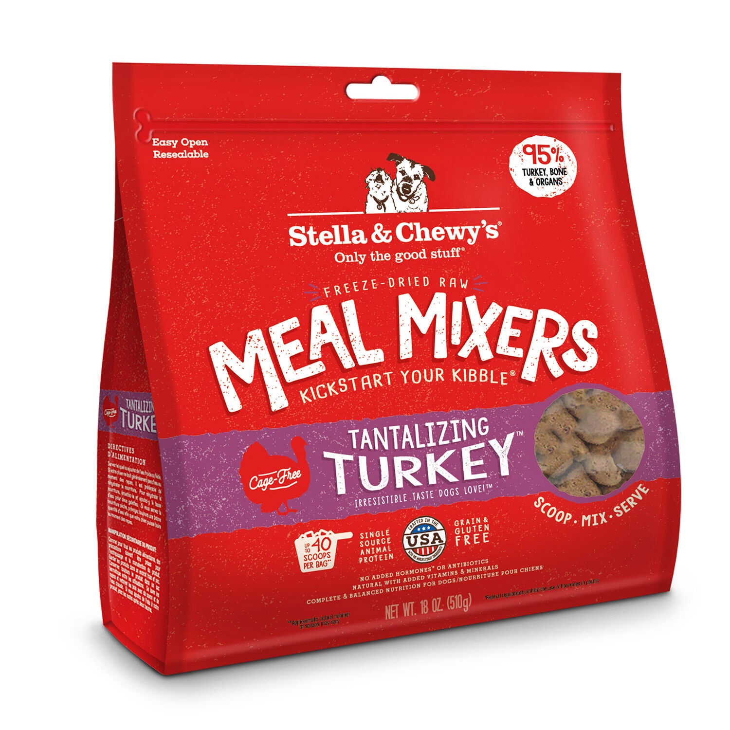 Stella & Chewy's Freeze Dried Raw Meal Mixers Dog Food Topper, Tantalizing Turkey Recipe