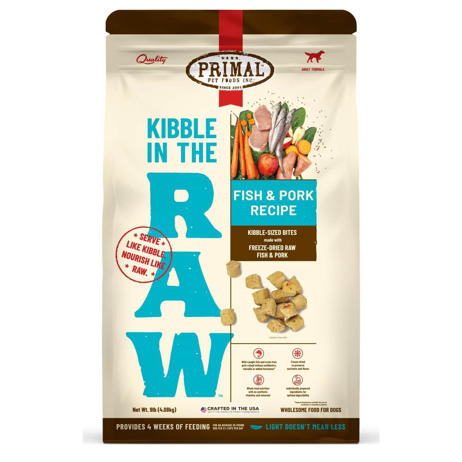 Primal Kibble in The Raw Fish Pork Dog Food 9lb