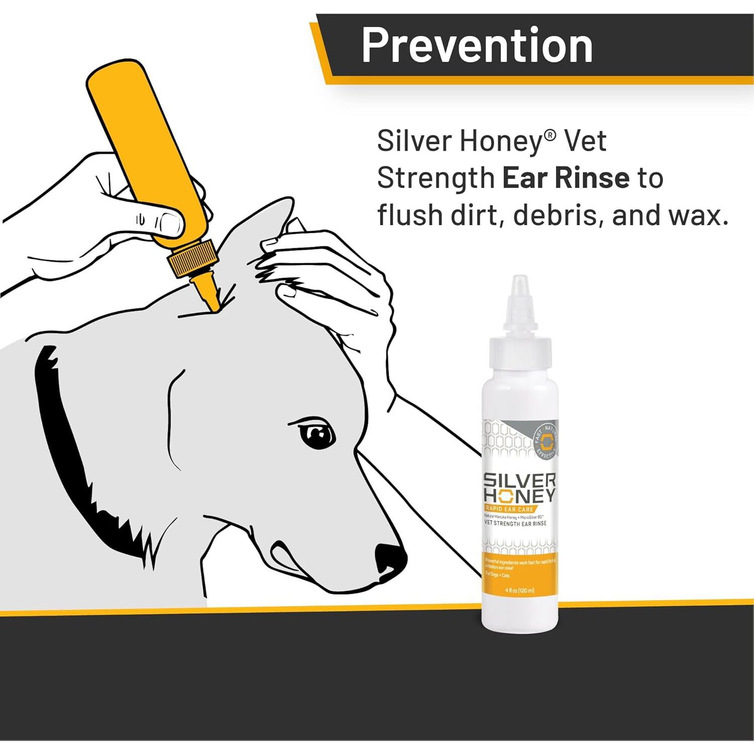 Silver Honey Rapid Ear Care Vet Strength Ear Rinse For Cats & Dogs, 4-Oz