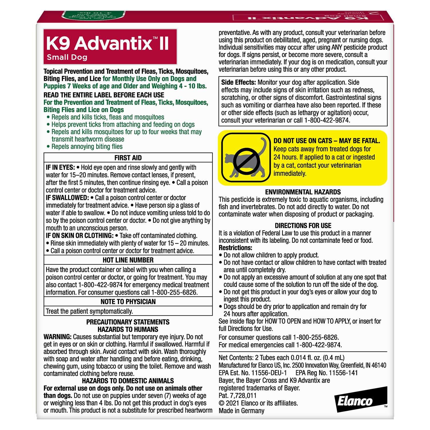 Elanco K9 Advantix Ii Topical Flea, Tick & Mosquito Treatment & Prevention For Small Dogs (4-10-Lbs), 6-Months Of Protection