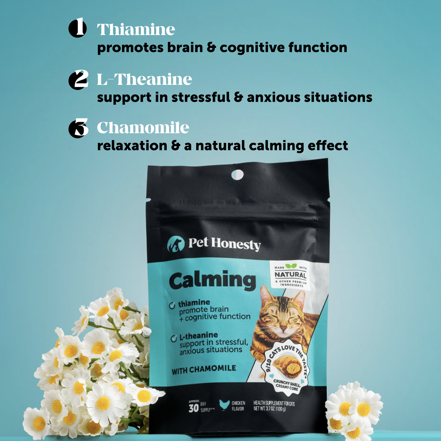Pet Honesty Calming Chews Anxiety Relief & Behavioral Support Cat Supplement, Chicken Flavored, 30-Day Supply