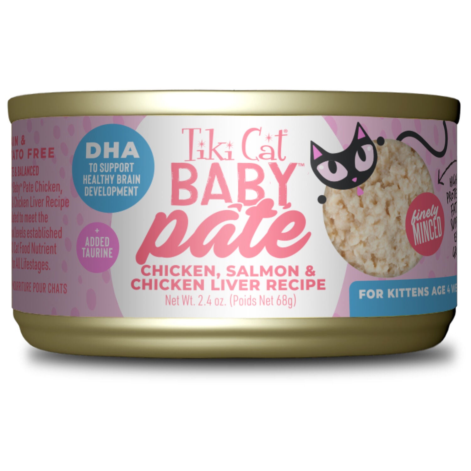 Tiki Cat Baby Pate Wet Cats Food For Kittens, Chicken, Salmon & Chicken Liver, 2.4-Oz Can