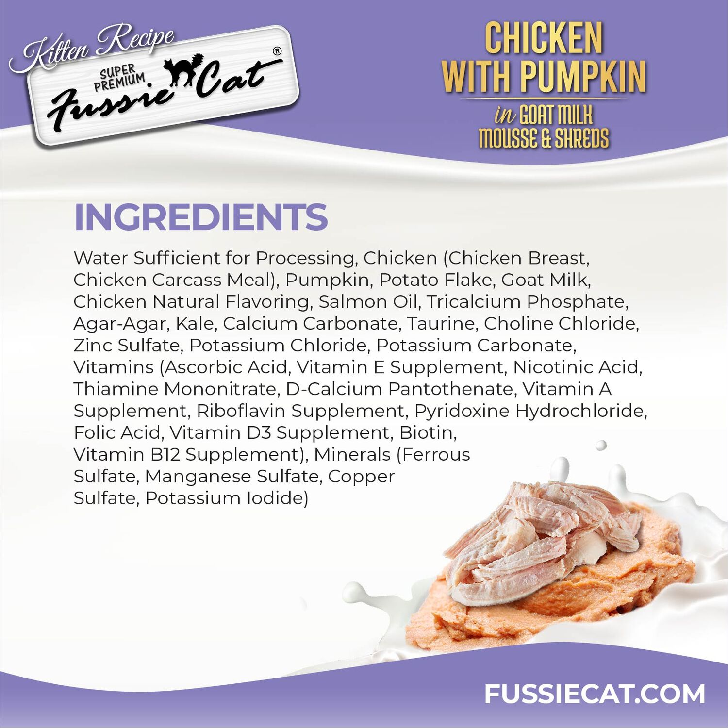Fussie Cat Super Premium Chicken With Pumpkin In Goat Milk Mouse & Shreds Wet Cat Food For Kittens, 2.47-Oz Can